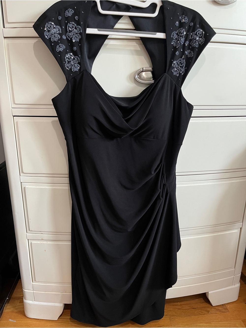MSK Black Midi Dress with Silver Embroidered Shoulders